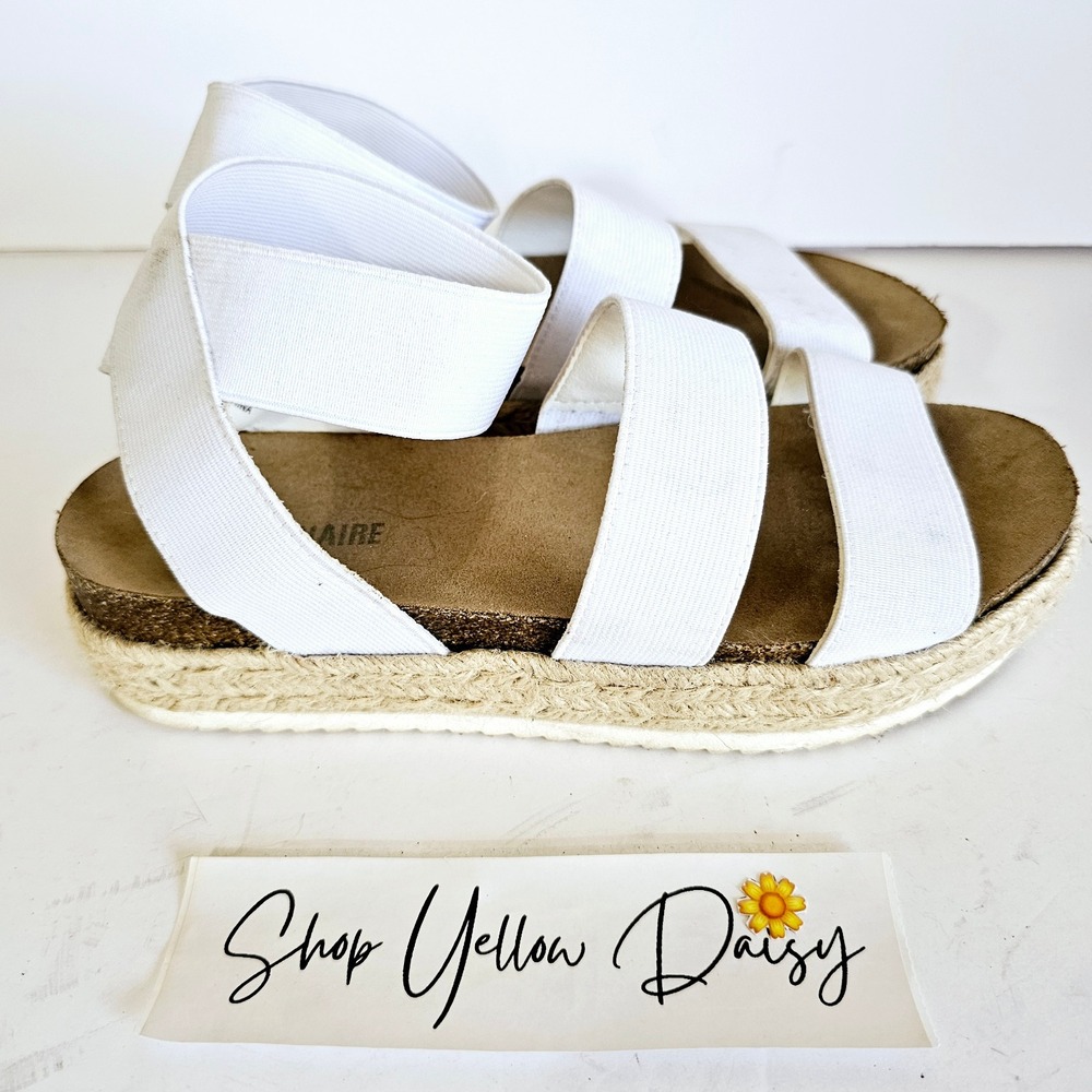 Cushionaire Sz 8 White Elastic Strappy Espadrille Platform Sandals Summer Boho